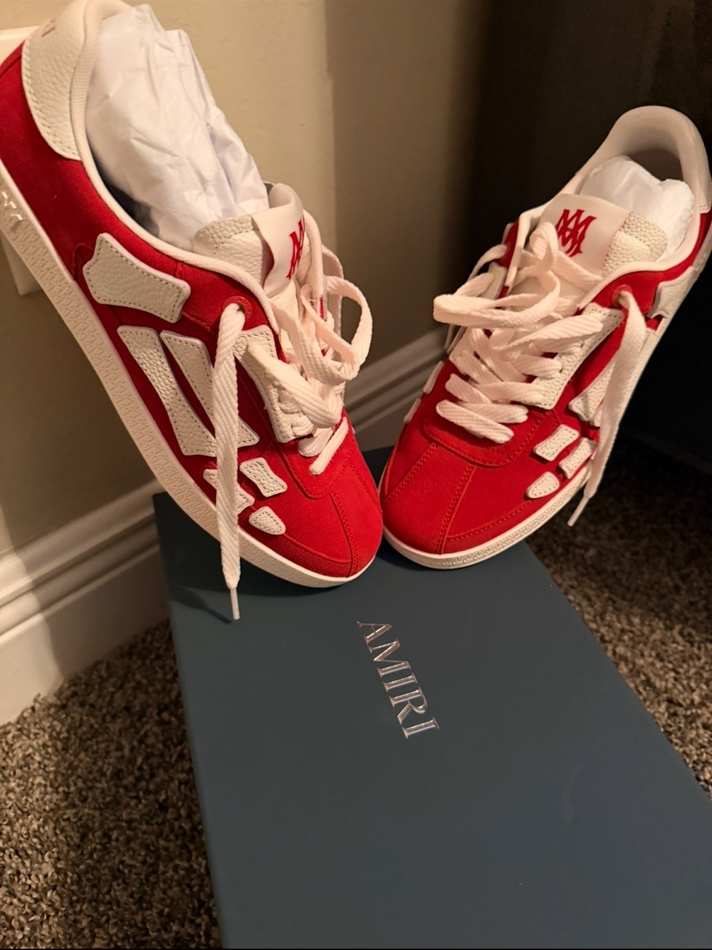 AMIRI Pacific Bones Low Top Sneakers Varsity Red White Size EU 43